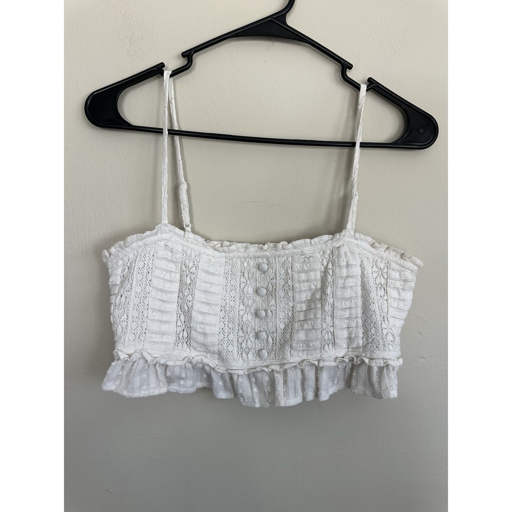 American Eagle MEDIUM White Lace Crochet Corset Boho Smocked Bralette Crop‎ Top